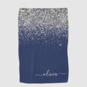 Navy Blue Silver Glitter Girly Monogram Golfhanddoek (Voorkant)