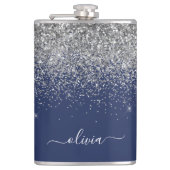 Navy Blue Silver Glitter Girly Monogram Heupfles (Voorkant)