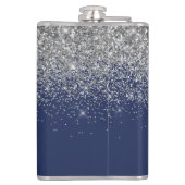 Navy Blue Silver Glitter Girly Monogram Heupfles (Achterkant)