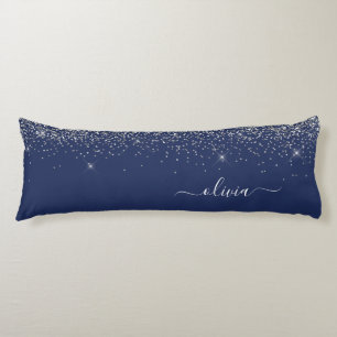 Navy Blue Silver Glitter Girly Monogram Lichaamskussen
