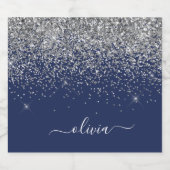 Navy Blue Silver Glitter Girly Monogram Likeurfles Etiket (Enkel label)