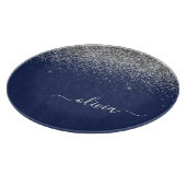 Navy Blue Silver Glitter Girly Monogram Snijplank (Hoek)