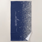 Navy Blue Silver Glitter Girly Monogram Strandlaken (Voorkant)