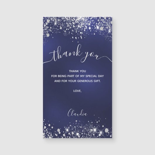 Navy Blue Silver Glitter magnet bedankt (Voorkant)