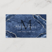 Navy Blue Silver Glitter Marble Agate Monogram Visitekaartje (Voorkant)