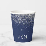Navy Blue Silver Glitter Monogram Paper Cups Papieren Bekers<br><div class="desc">Navy Blue en Silver Faux Glitter en Sparkle Elegant Monogram Verjaardag,  Huwelijk,  Vrijgezellenfeest of Bachelorette Party Cup. Deze verjaardagsfeest beker kan worden aangepast aan uw initialen op te nemen. Neem contact op met de ontwerper voor aangepaste overeenkomende items.</div>