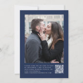 Navy Blue Silver Glitter Photo QR Code Wedding Kaart (Achterkant)