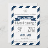 Navy Blue Silver Glitter Prince Birthday Invite Kaart (Voorkant)