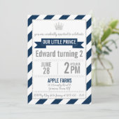 Navy Blue Silver Glitter Prince Birthday Invite Kaart (Staand voorkant)