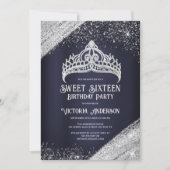 Navy Blue Silver Glitter Princess Tiara Sweet 16 I Kaart (Voorkant)