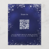 Navy blue Silver Glitter QR trouwuitnodiging Flyer (Achterkant)