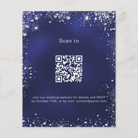 Navy blue Silver Glitter QR trouwuitnodiging Flyer (Achterkant)