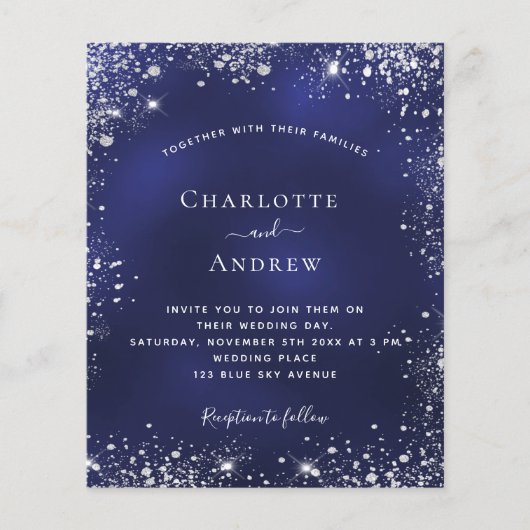 Navy blue Silver Glitter QR trouwuitnodiging Flyer (Voorkant)