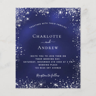 Navy blue Silver Glitter QR trouwuitnodiging Flyer