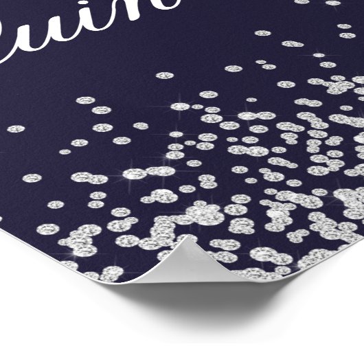 Navy Blue Silver Glitter Quinceañera Welkom Poster (Hoek)