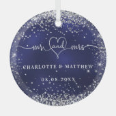 Navy blue Silver Glitter sparkles recent weds Glas Ornament (Voorkant)