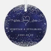 Navy blue Silver Glitter sparkles recent weds Glas Ornament (Achterkant)
