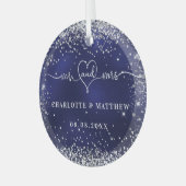 Navy blue Silver Glitter sparkles recent weds Glas Ornament (Voorkant links)