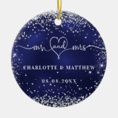 Navy blue Silver Glitter sparkles recent weds Keramisch Ornament (Voorkant)