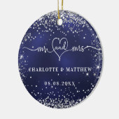Navy blue Silver Glitter sparkles recent weds Keramisch Ornament (Links)