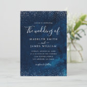 Navy Blue Silver Glitter Sterrennacht Bruiloft Kaart (Staand voorkant)