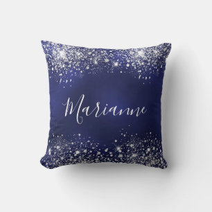 Navy blue Silver Glitter-stofnaamscript Kussen