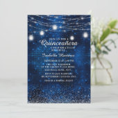 Navy Blue Silver Glitter String Light Quinceañera Kaart (Staand voorkant)
