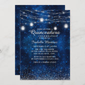 Navy Blue Silver Glitter String Light Quinceañera Kaart (Voorkant / Achterkant)