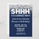 Navy Blue Silver Glitter Surprise Verjaardagsfeest Kaart (Voorkant)