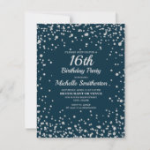 Navy Blue Silver Glitter Sweet 16 Birthday Kaart (Voorkant)