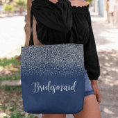 Navy Blue Silver Glitter Weddenschap Bridesmaid Tote Bag
