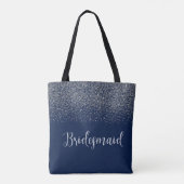 Navy Blue Silver Glitter Weddenschap Bridesmaid Tote Bag (Achterkant)