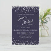 Navy Blue Silver Glitter Wedding and Details Kaart (Staand voorkant)