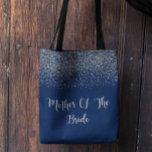 Navy Blue Silver Glitter Wedding Moeder Bride Tote Bag<br><div class="desc">Dit ontwerp is gemaakt met digitaal ontwerp. Het kan worden gepersonaliseerd door de aanpassingsknoop te klikken. Neem contact met me op colorflowcreations@gmail.com als je dit ontwerp op een ander product wilt gebruiken. Koop mijn oorspronkelijke abstracte acrylschilderij te koop op www.etsy.com/colorflowart. Zie meer van mijn creaties of volg me op www.facebook.com/colorflowcreations,...</div>