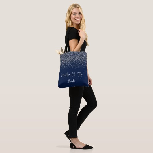 Navy Blue Silver Glitter Wedding Moeder Bride Tote Bag (Op model)