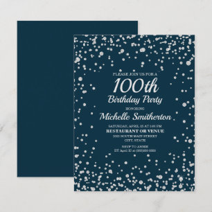 Navy Blue Silver Glitter Women 100th Birthday Kaart