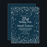 Navy Blue Silver Glitter Women 21st Birthday Kaart<br><div class="desc">Elegant marvy blue met zilverdiamant glitter 21ste verjaardag uitnodiging voor vrouwen. Neem contact met ons op voor hulp bij aanpassingen of om passende producten aan te vragen.</div>