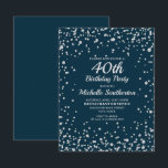 Navy Blue Silver Glitter Women 40th Birthday Kaart<br><div class="desc">Elegant marvy blue met zilverdiamant glitter 40ste verjaardag uitnodiging voor vrouwen. Neem contact met ons op voor hulp bij aanpassingen of om passende producten aan te vragen.</div>