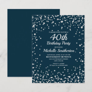 Navy Blue Silver Glitter Women 40th Birthday Kaart