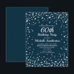 Navy Blue Silver Glitter Women 60th Birthday Kaart<br><div class="desc">Elegant marvy blue met zilverdiamant glitter uitnodiging voor vrouwen op 60ste verjaardag. Neem contact met ons op voor hulp bij aanpassingen of om passende producten aan te vragen.</div>