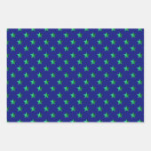 Navy Blue Silver Green Turquoise Blue Stars Inpakpapier Vel (Voorkant 2)