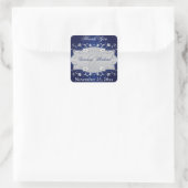 Navy Blue Silver Grey Floral bruiloft gunst Sticke Vierkante Sticker (Tas)