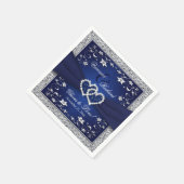 Navy Blue, Silver Grey Floral Paper Wedding Napkin Servet (Hoek)