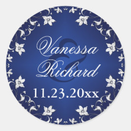 Navy Blue, Silver Grey Floral Wedding Sticker
