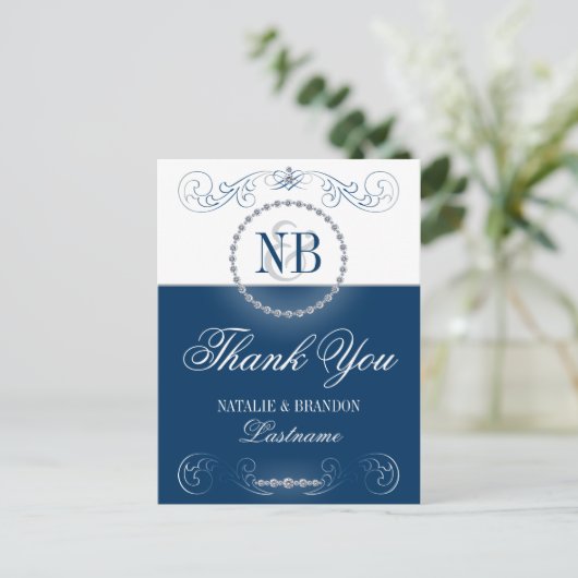 Navy blue Silver Hartelijk dank briefkaarten (Staand voorkant)