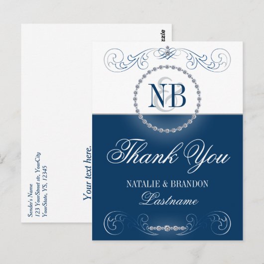 Navy blue Silver Hartelijk dank briefkaarten (Voorkant / Achterkant)