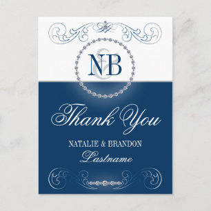 Navy blue Silver Hartelijk dank briefkaarten