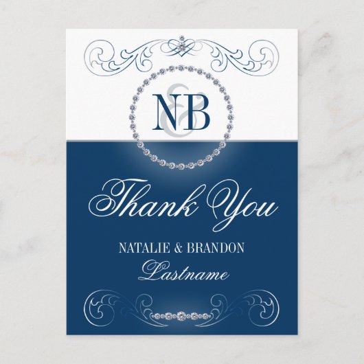 Navy blue Silver Hartelijk dank briefkaarten (Voorkant)