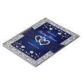 Navy Blue, Silver Joined Hearts Floral notebook Notitieboek (Linkerzijde)