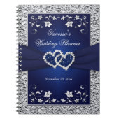 Navy Blue, Silver Joined Hearts Floral notebook Notitieboek (Voorkant)